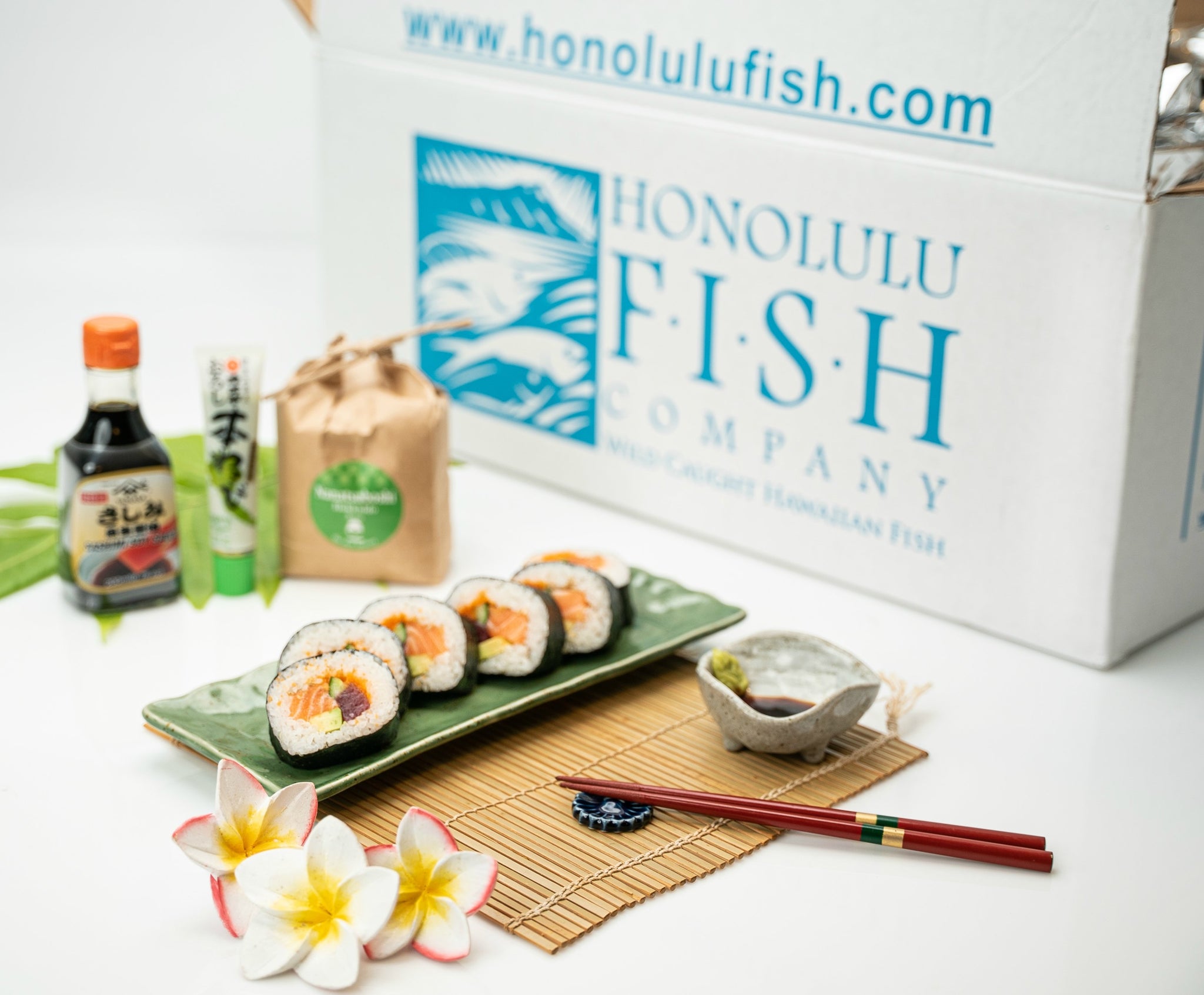 Sushi set featuring sushi, roll, and salmon